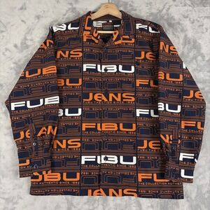 Vintage 90's Y2K FUBU Button Shirt All Over Print Logo Large 16/18 Youth Hip Hop